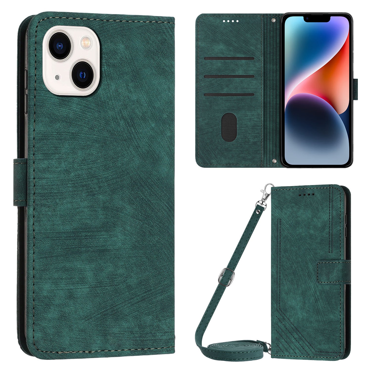 For iPhone 14/13 6.1 inch PU Leather Phone Case Stand Lines Imprinted Skin-touch Wallet Cover For iPhone 14/13 6.1 inch PU Leather Phone Case Stand Lines Imprinted Skin-touch Wallet Cover